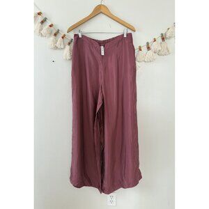 Athleta Calm Cool Relaxed Palazzo Pull On Satin Pant Berry Pink Lounge Sleepwear